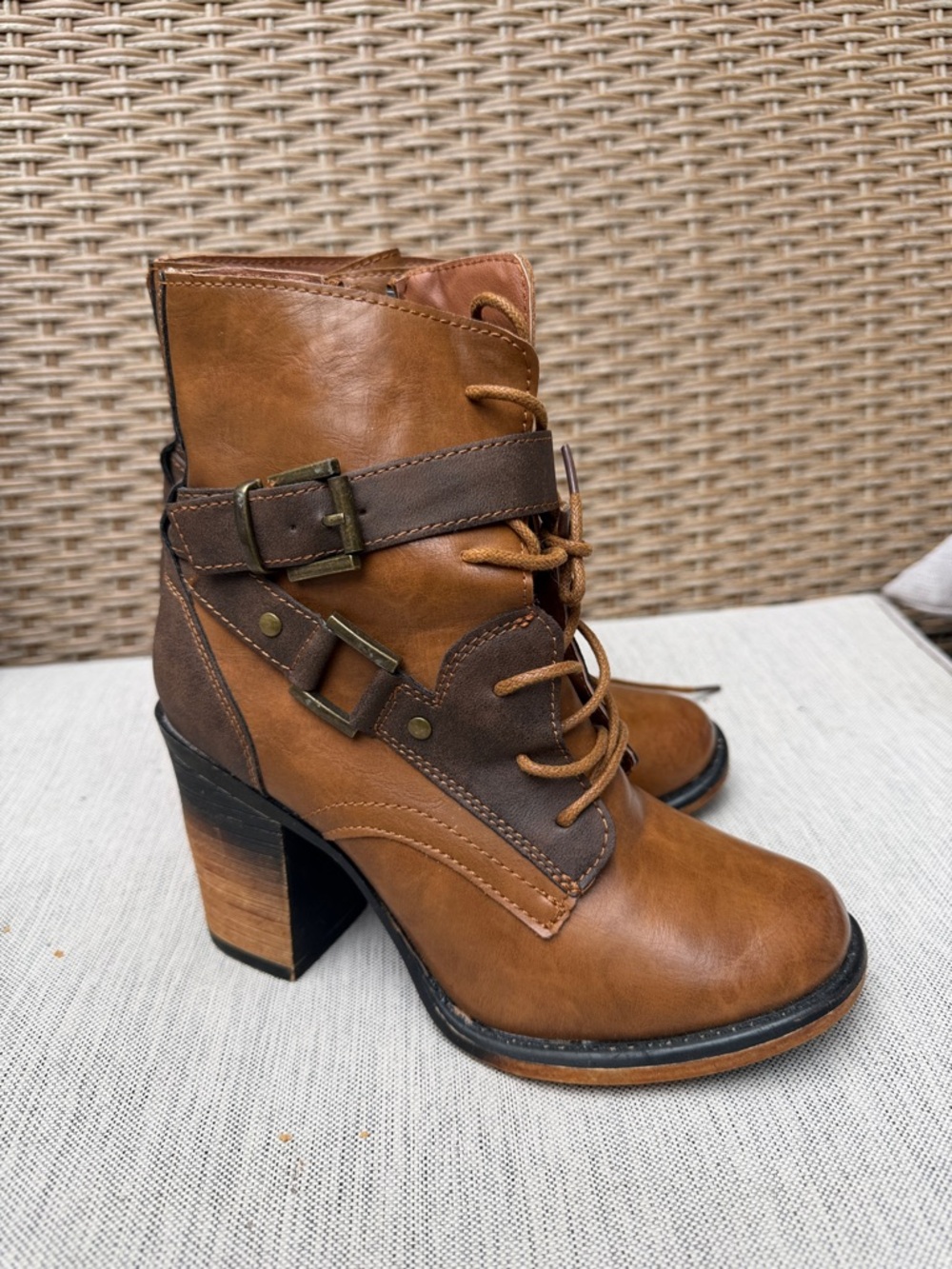 Pierre Dumas Two-Tone Brown Lace-Up Block Heel Ankle Boots
